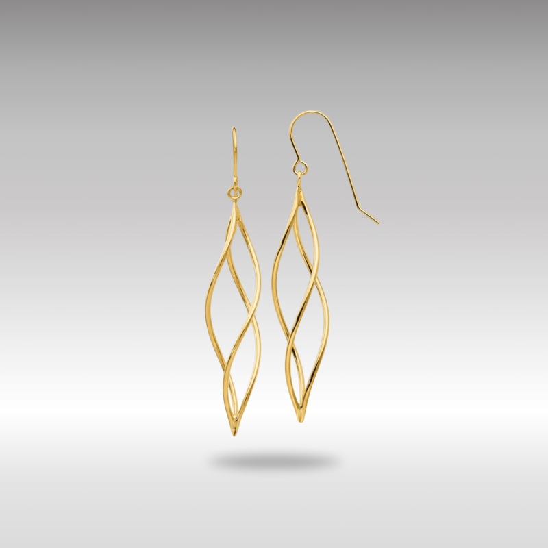 Gold Polished Long Twisted Dangle Earrings Model-TL832