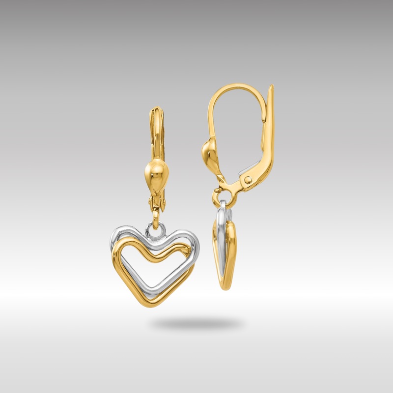 Gold Two-tone Heart Leverback Dangle Earrings – Model H809