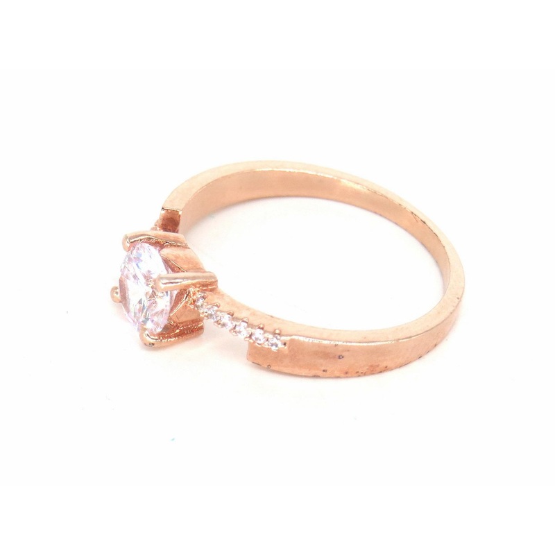 Jewelshingar Jewellery American Diamond Clear Colour Size 16 Rose Gold Plated Ring For Girls ( 58946RIN )