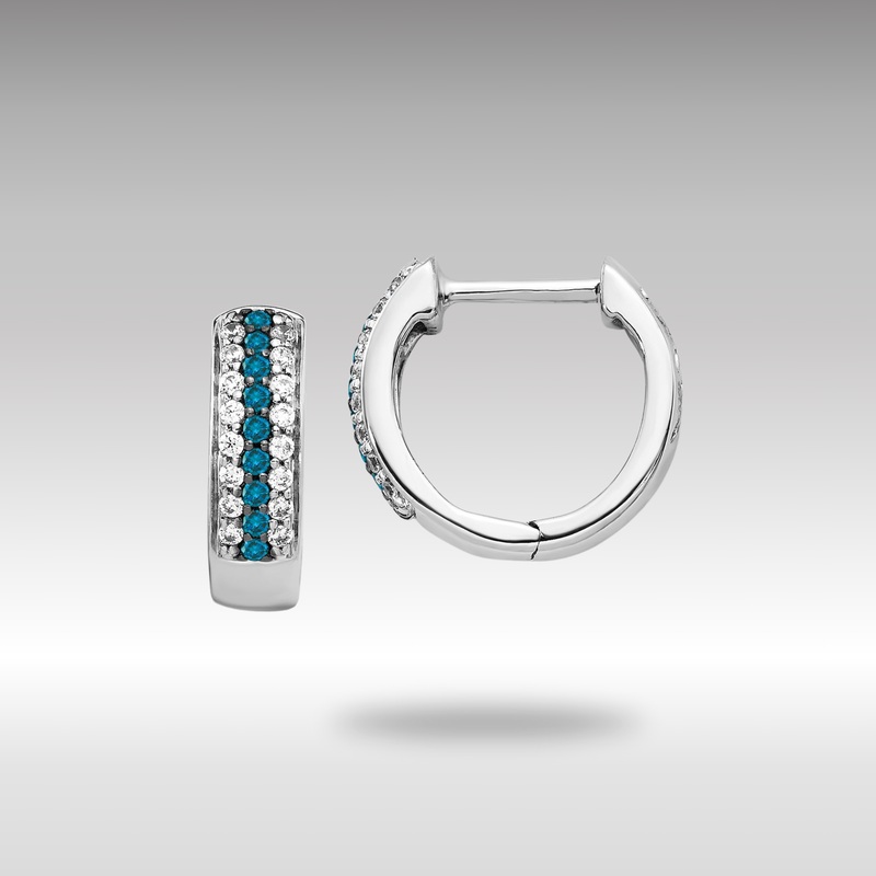White Gold Blue and White Diamond Hinged Hoop Earrings – Model EM5406-BD-033-WA