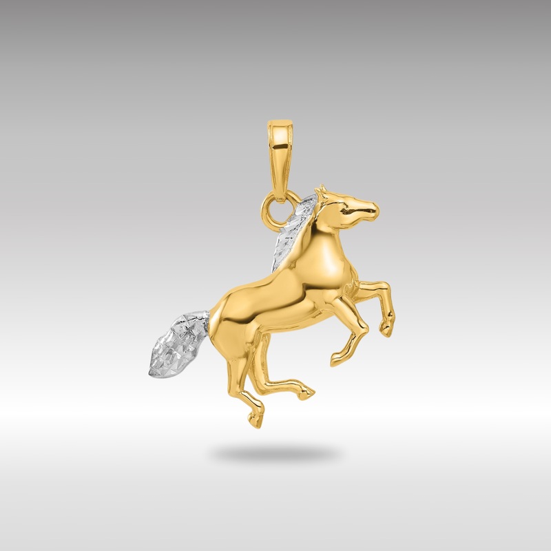 Yellow and White Gold Diamond Cut 3D Horse Pendant – Model C4902