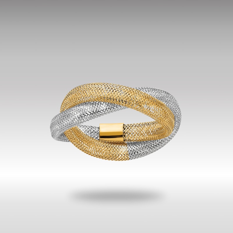 Yellow and White Gold Twisted Woven Mesh Stretch Ring Model-SF2822