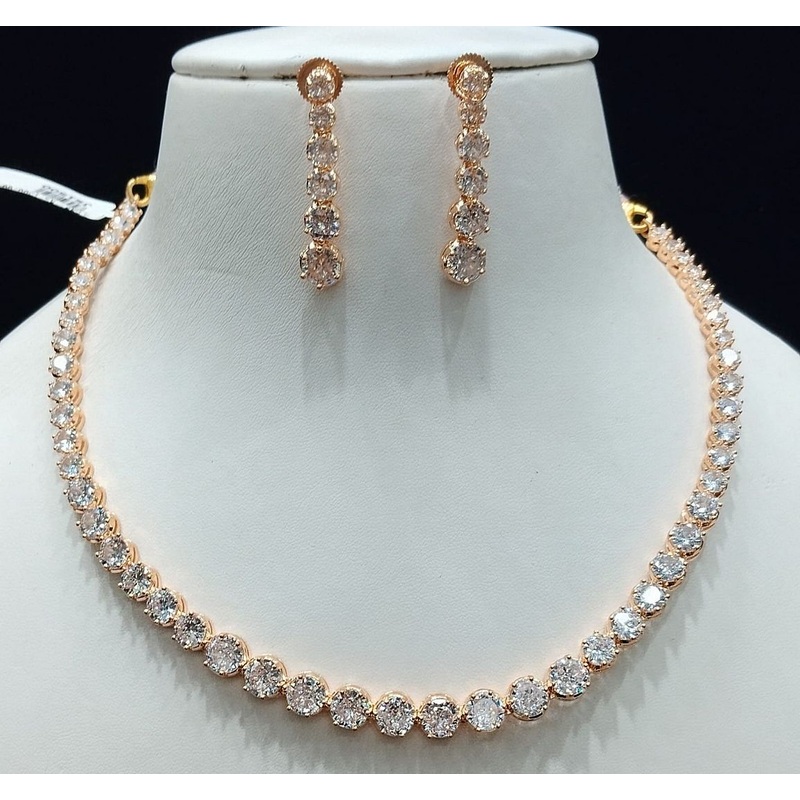 Zircon Necklace By  Colour Clear, Plating Rose Gold CSNA4430