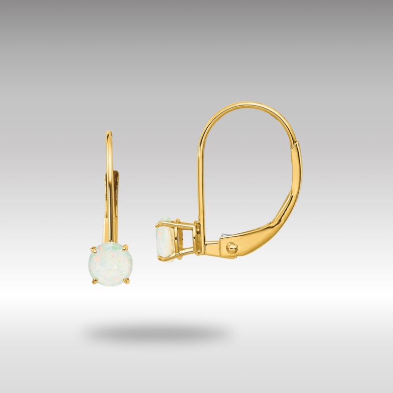 Gold 4mm Round October/Opal Leverback Earrings Model-XBE82