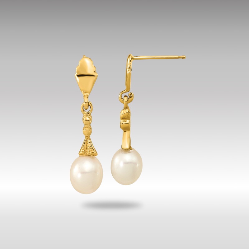 Gold 5-6mm White Teardrop Freshwater Cultured Pearl Dangle Post Earrings – Model XF675E