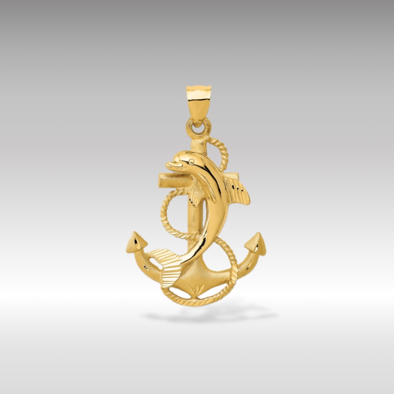 Gold Classic Dolphin on Anchor Pendant