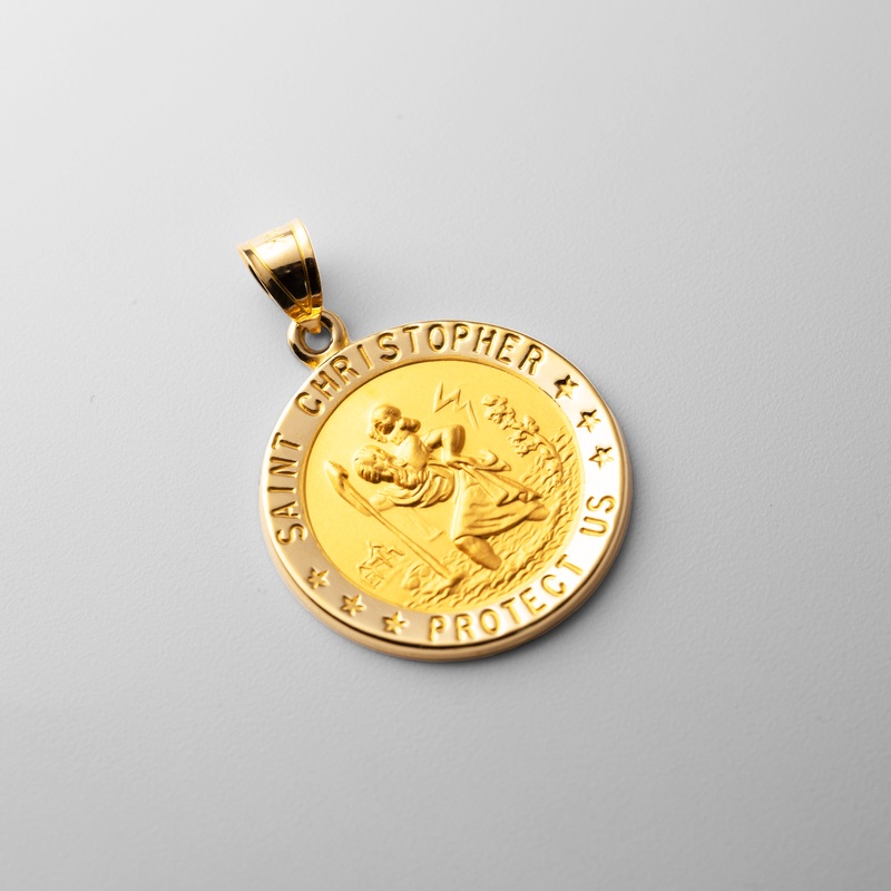 Gold Large Saint Christopher Round Hollow Medal Pendant – Model 1239