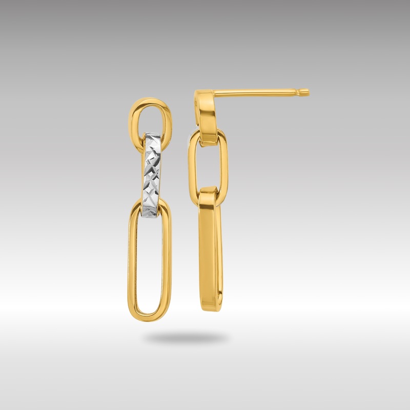 Gold Leslie’s 14K with Rhodium Polished and D/C Link Dangle Post Earrings – Model LE2626
