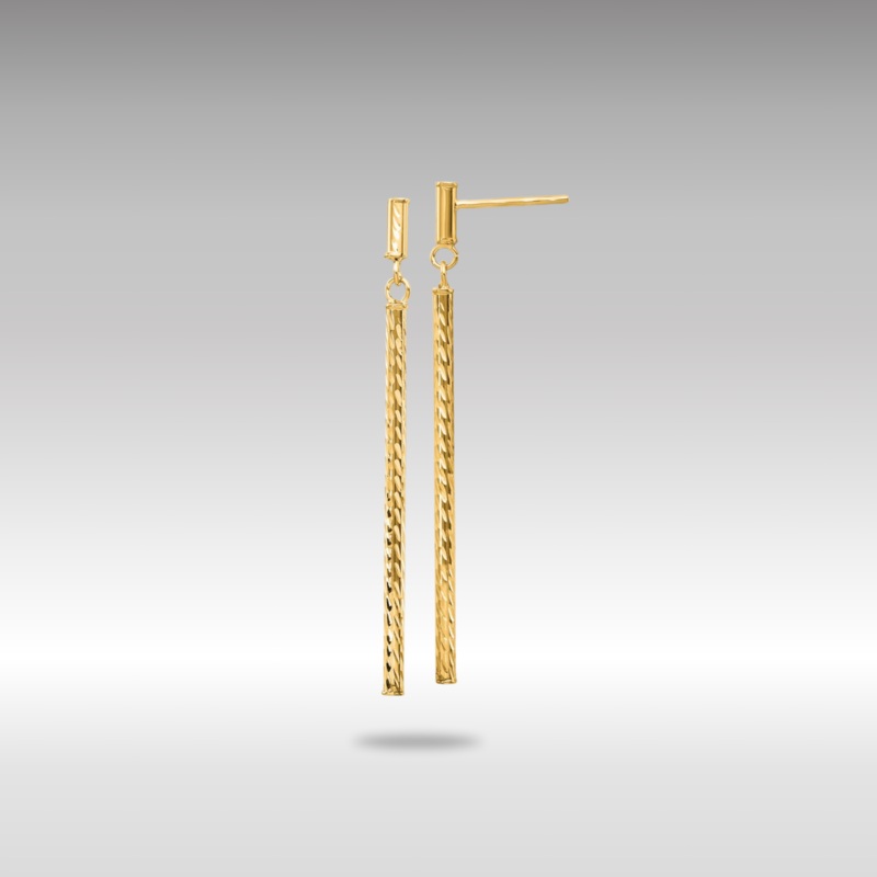 Gold Polished and Diamond-cut Bar Dangle Post Earrings Model-TH955