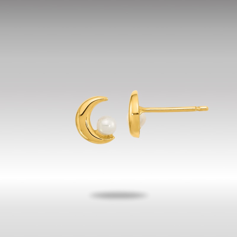 Gold Polished Half Moon 2.5-3mm Freshwater Cultured Pearl Post Earrings – Model YE2054