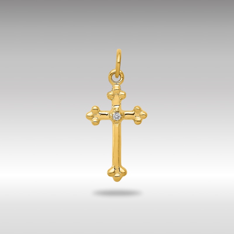 Gold Small Diamond Budded Cross Pendant – Model PM5030-002-YA