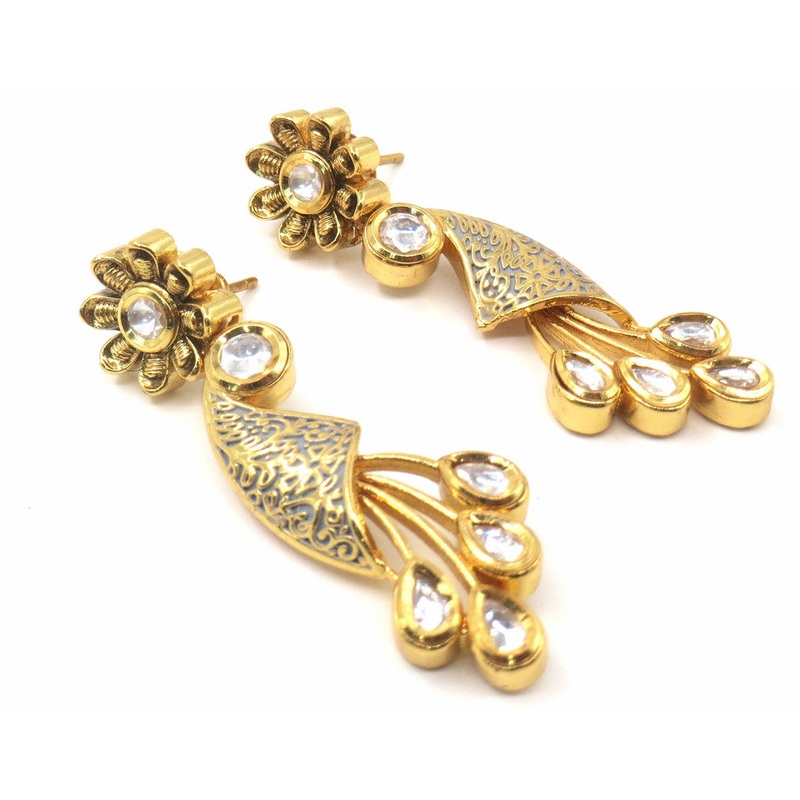 Jewelshingar Jewellery American Diamond GOLD Plated Blue Colour Dangle & Drop Earrings For Women ( 53474ACE )