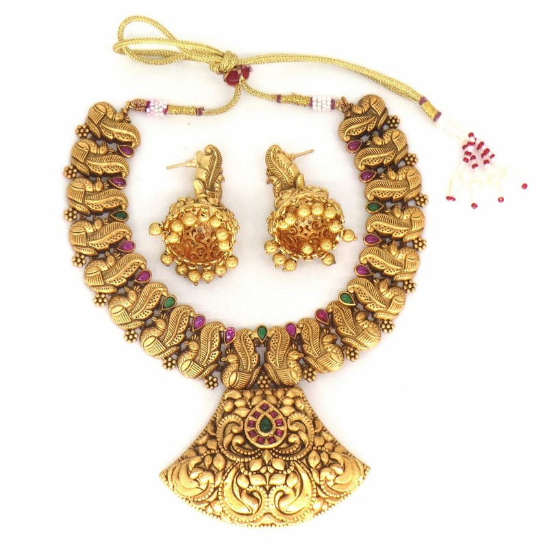 Jewelshingar Jewellery Fine Antique Polki Kundan Gold Plated Multi Colour Necklace For Women ( 61292AST )