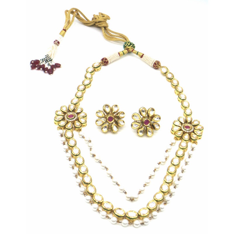 Jewelshingar Jewellery Gold Plated Polki Kundan Necklace Set For Women ( 53884ACS )