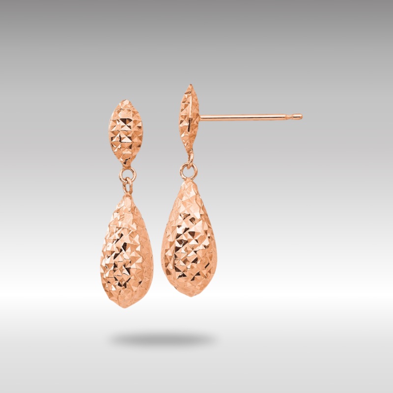 Rose Gold Diamond-cut Puff Teardrop Dangle Earrings Model-TL506R