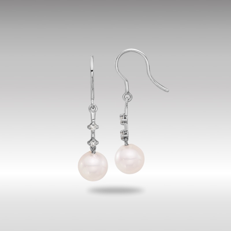 White Gold 7-8mm Wht Akoya Pearl .04ct Dia Shepherd Hook Earrings – Model XF839E