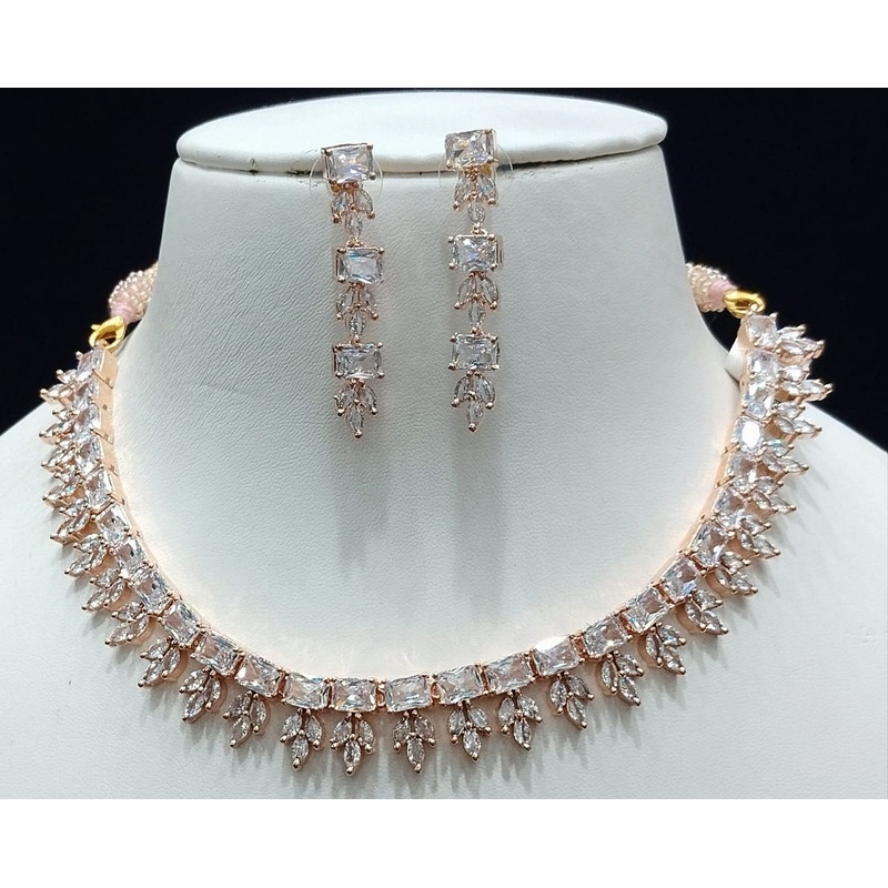 Zircon Necklace By  Colour Clear, Plating Rose Gold CSNA4436