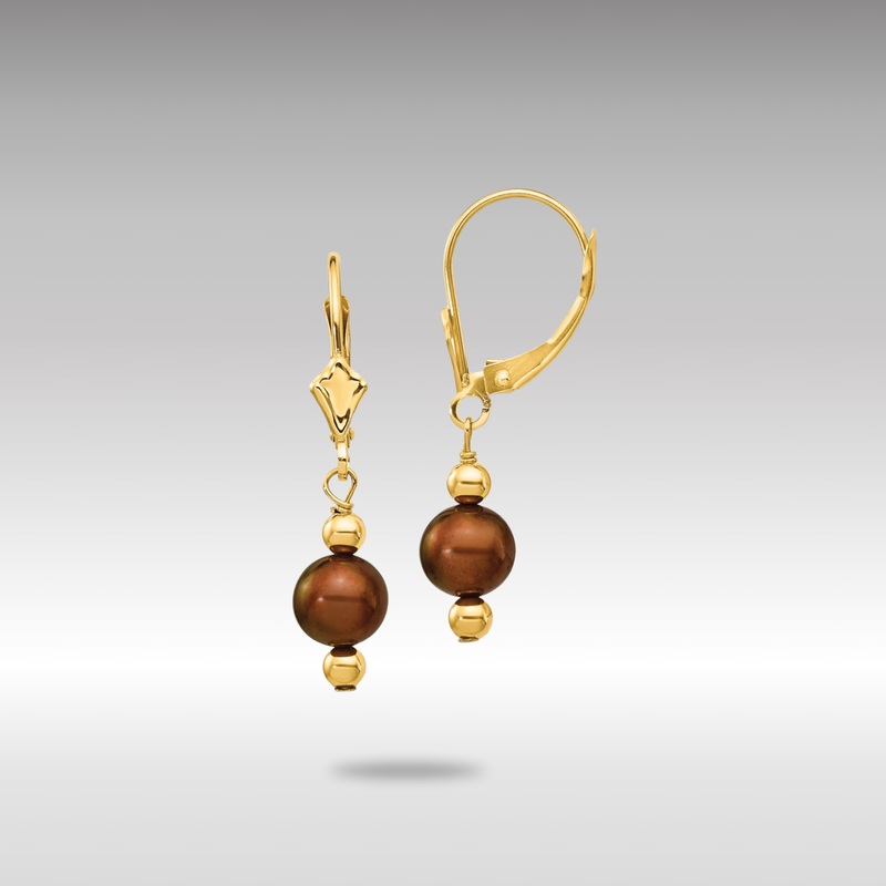 Gold 5-6mm Semi-round Brown FW Cultured Pearl Leverback Earrings – Model XF211