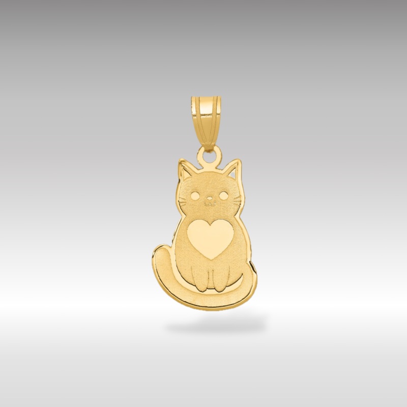 Gold Laser-Cut Cat with Heart Pendant