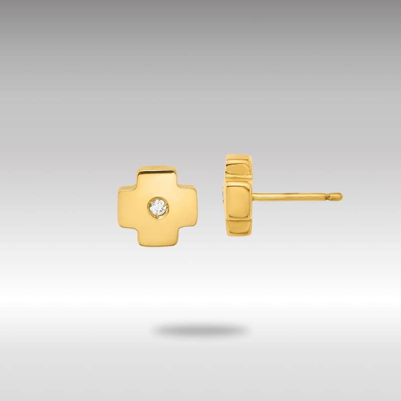 Gold Polished Cross with CZ Post Earrings – Model YE226