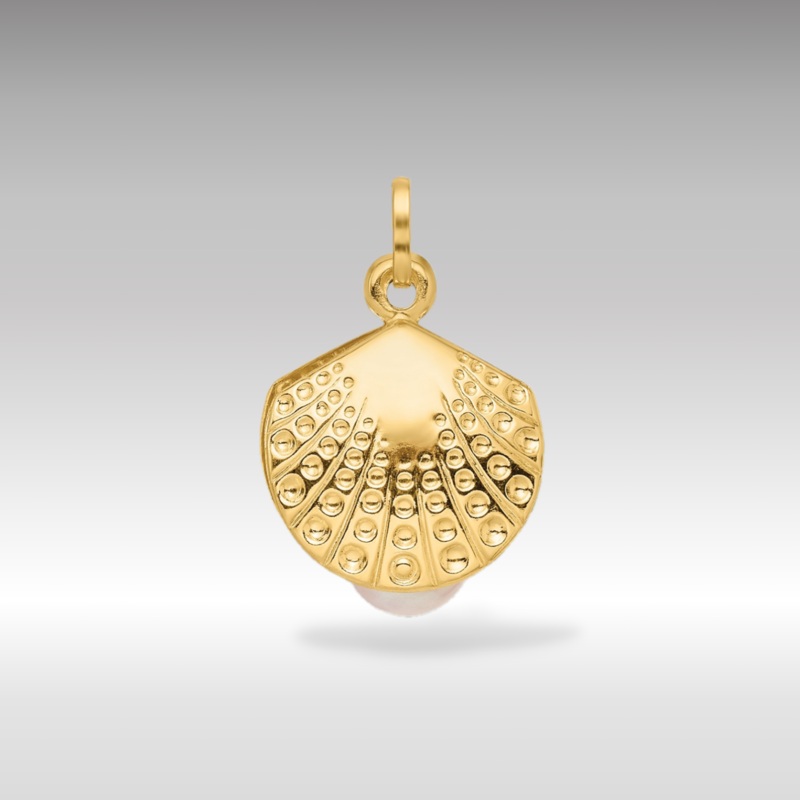 Gold Polished Shell Clam Pendant with Freshwater Cultured Pearl