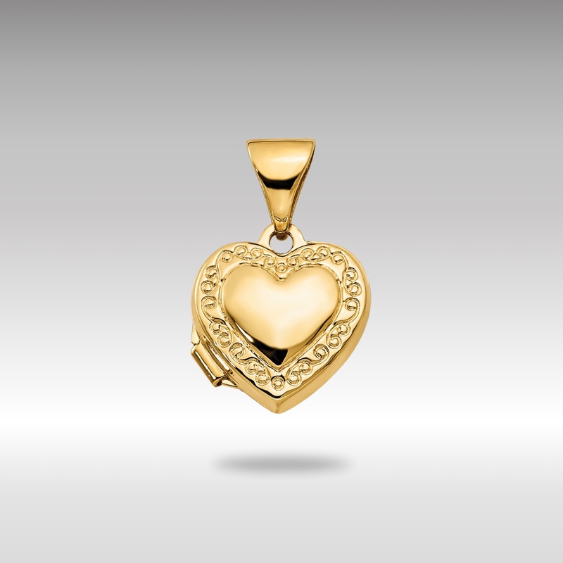 Gold Scroll Border 10mm Small Heart Locket Pendant – Model XL63