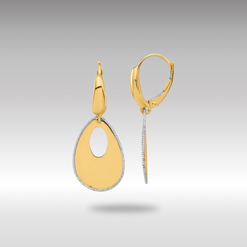 Gold Two-tone Polished and Dia-cut Teardrop Dangle Leverback Earrings – Model LE2371