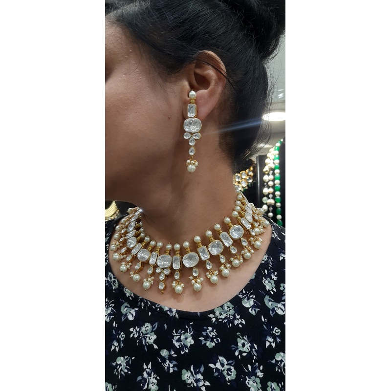 Jewelshingar polki kundan Necklace Set In Fine Quality Jewellery ( 185945ACS)