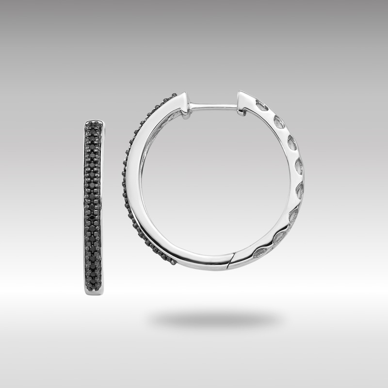 White Gold Black Diamond 2mm Hinged Hoop Earrings – Model EM5400-BK-016-WA