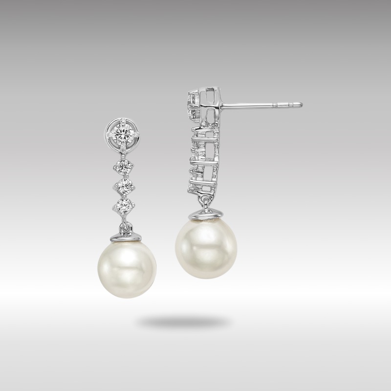 White Gold Freshwater Cultured Pearl and Diamond Post Earrings – Model EM8478-PL-034-WA