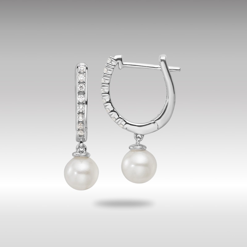 White Gold Lab Grown VS/SI FGH Diamond Drop Pearl Hoop Earrings – Model EM9987-010-WLG