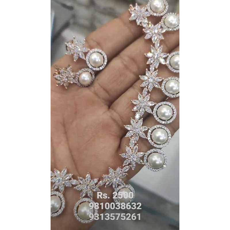 Zircon Necklace In Clear Colour And Rose Gold Plating By  NKWA0215