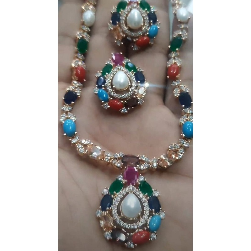 Zircon Necklace In Multi Colour And Gold Plating By  NKWA0143