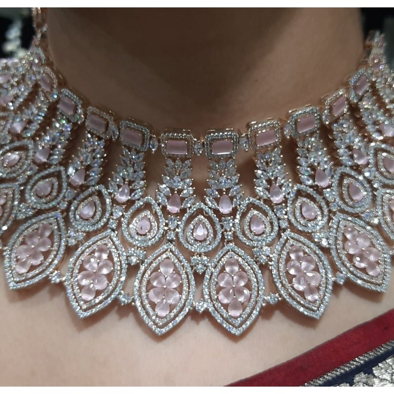 Zircon Necklace In Pink Colour And Rose Gold Plating By  NKWA0125