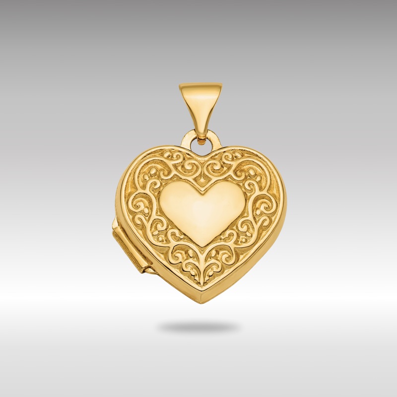 Gold Fancy Scroll Design Reversible 15mm Heart Locket – Model XL713