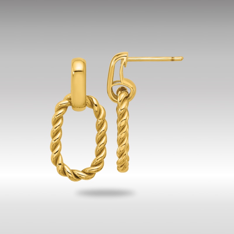 Gold Leslie’s 14K Polished and Twisted Oval Link Dangle Post Earrings – Model LE2784