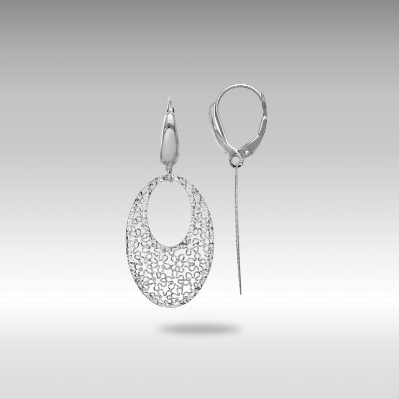Gold Leslie’s 14K White Gold Polished and Textured Floral Leverback Earrings – Model LE1603