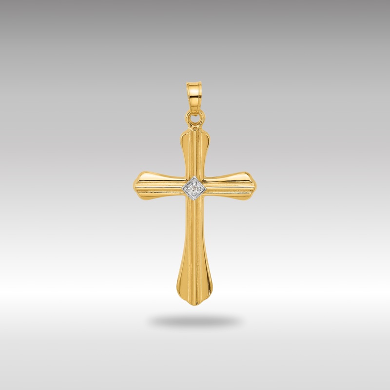 Gold Polished and Grooved Hollow Diamond Cross Pendant – Model XP5308A