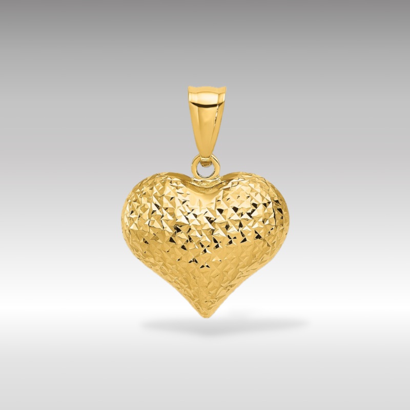 Gold Polished and Textured 3D Heart Pendant