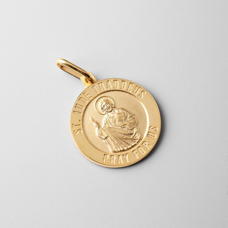 Gold St. Jude Round Solid Medal Pendant – Model 0279