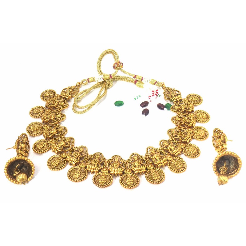 Jewelshingar Jewellery Fine Antique Polki Kundan Gold Plated Gold Colour Necklace For Women ( 60661AST )