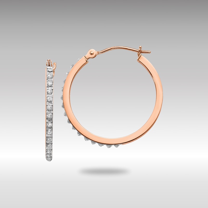 Rose Gold Diamond Fascination Round Hinged Hoop Earrings – Model DF268