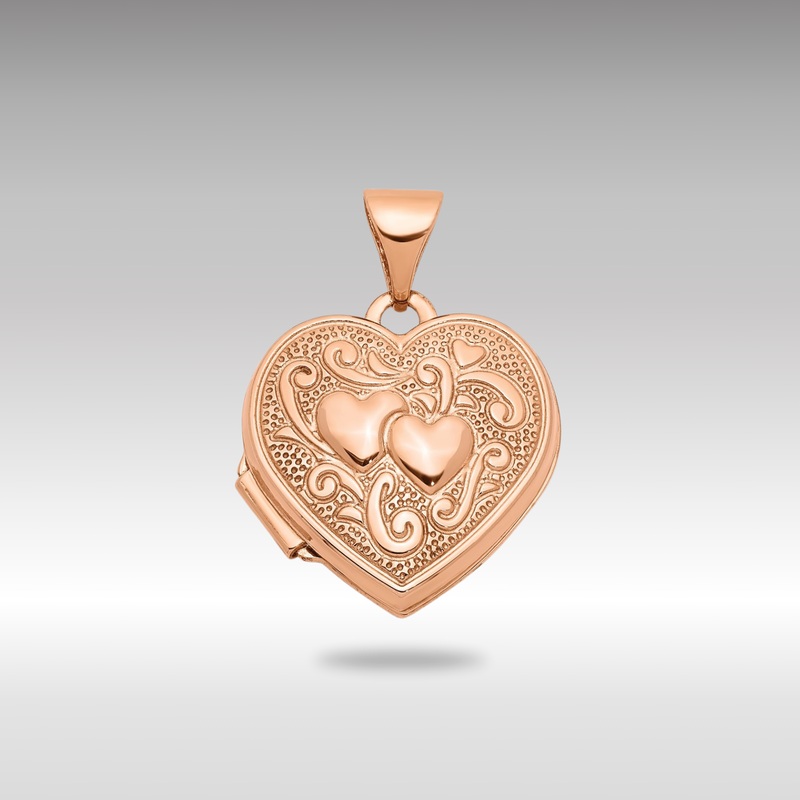 Rose Gold Textured Double Heart Scroll Design 15mm Heart Locket – Model XL659