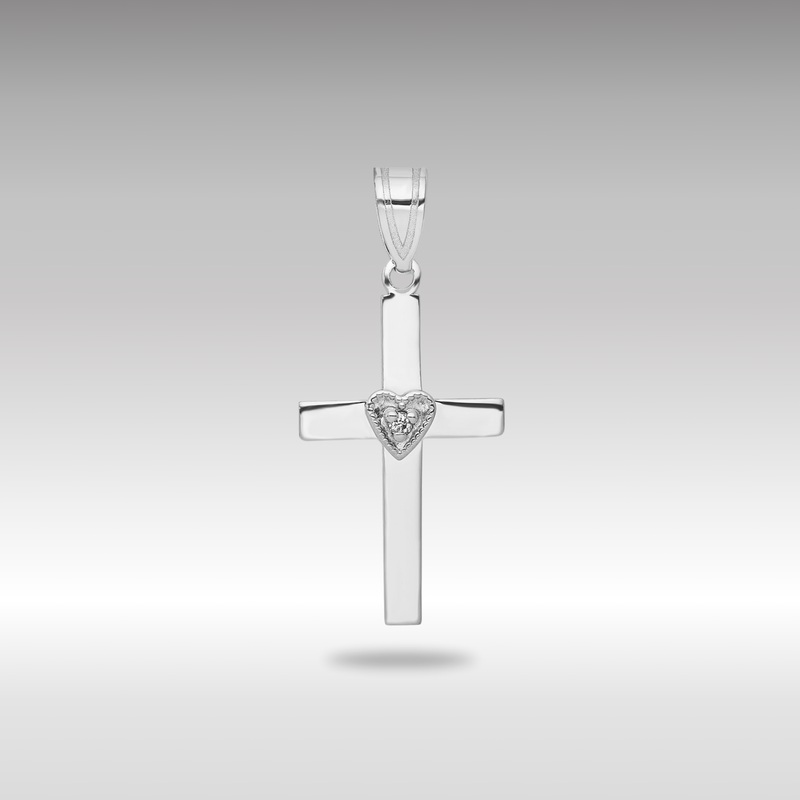 White Gold .01ct Diamond Heart Cross Pendant – Model PM5038-001-WA