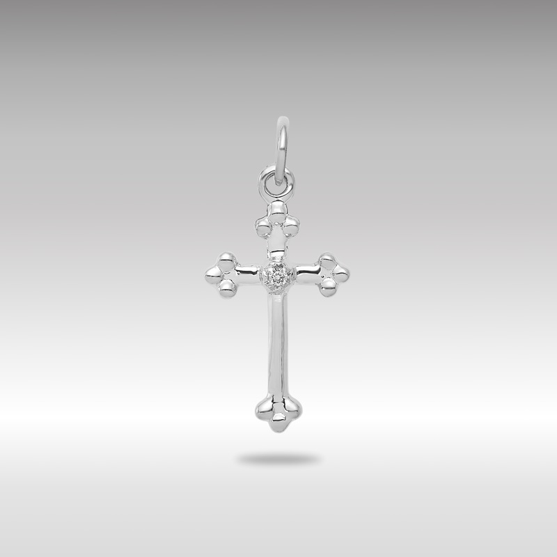 White Gold Small Diamond Budded Cross Pendant – Model PM5030-002-WA