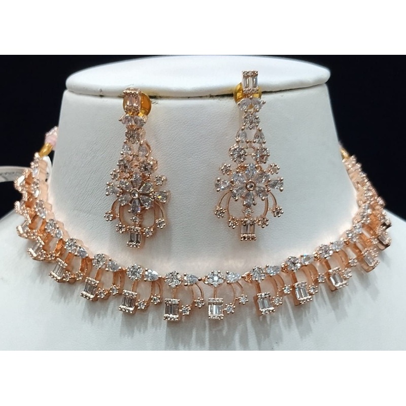 Zircon Necklace By  Colour Clear, Plating Rose Gold CSNA4434