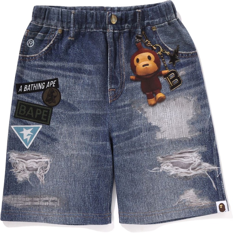 BAPE DENIM PRINT SWEAT SHORTS KIDS