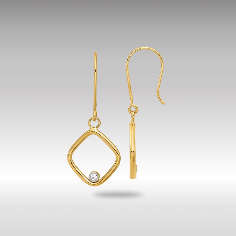 Gold Leslie’s 14K with Rhodium Polished CZ Square Dangle Earrings – Model LE2366