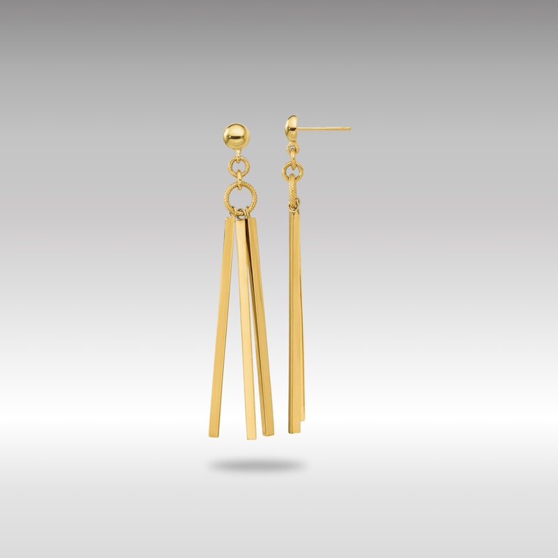 Gold Polished 3 Bar Post Dangle Earrings – Model TF2166