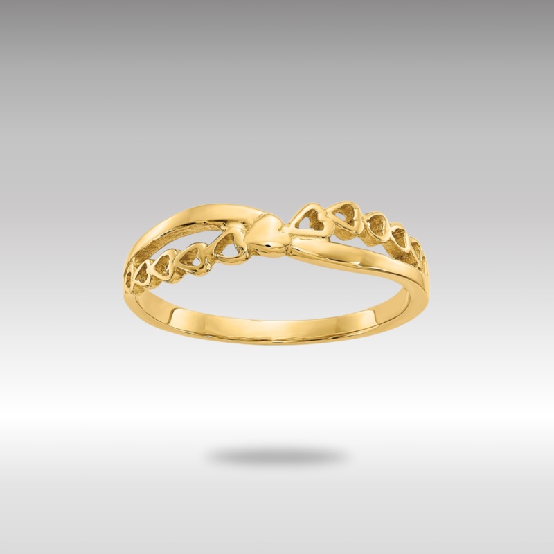 Gold Polished Criss Cross Pattern Hearts Ring Model-K4568